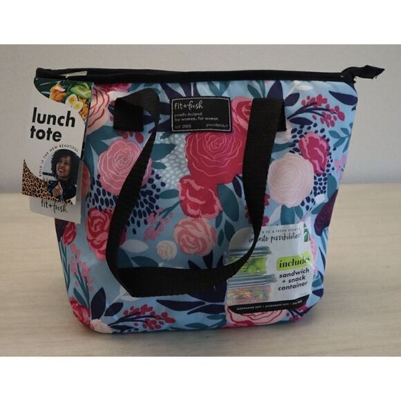 Fit & Fresh FFHT-006 Blue Lorella Posey Floral Print Hanover Lunch Tote Bag - Picture 10 of 11